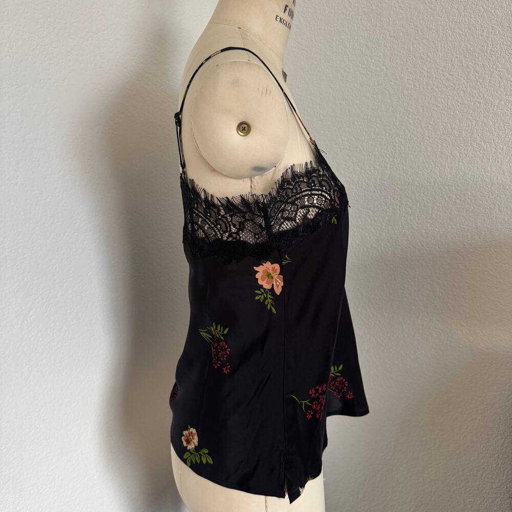 Gold Hawk | NWOT 100% Silk Black Floral Tank Top with Eyelash Lace size Small - Picture 8 of 10